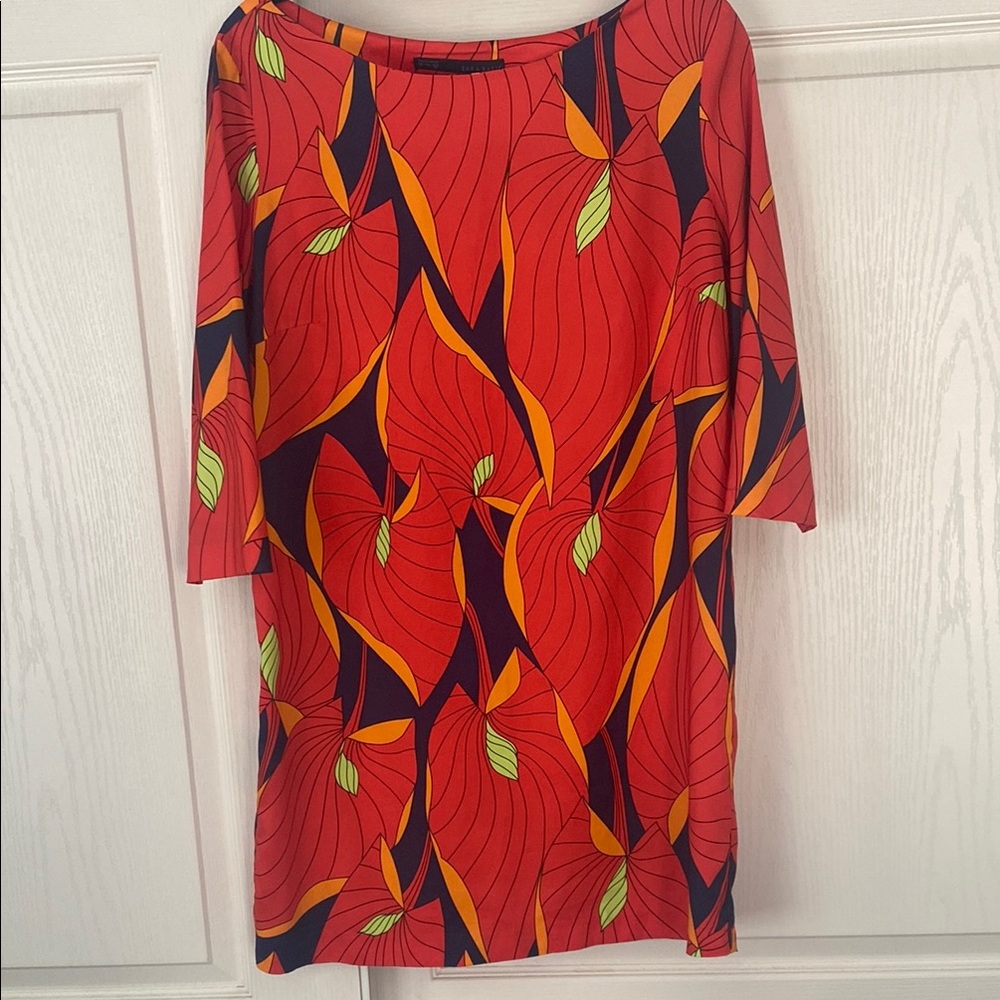 Zara-Vibrant Red Patterned Women's tunic top/dress.